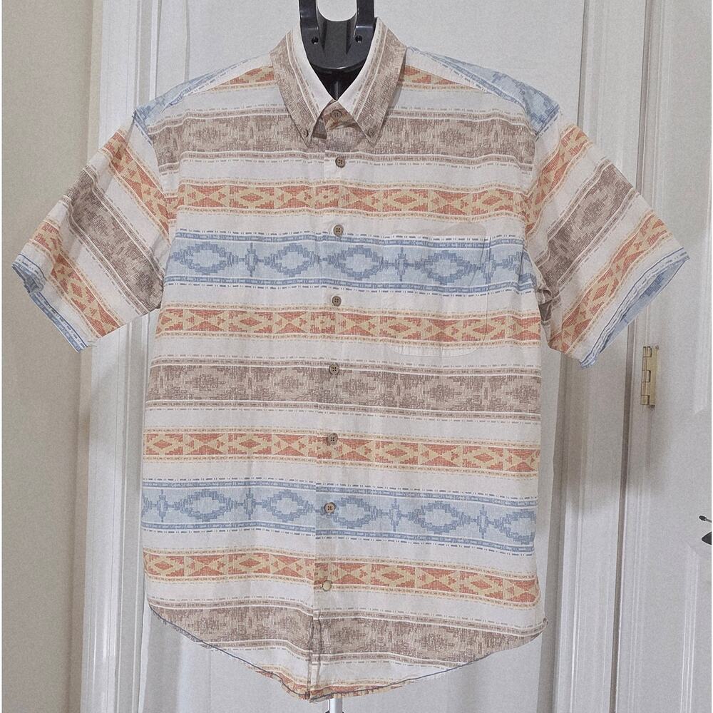 Panhandle Mens Large Western Shirt Aztec Stripe Button Up Short Sleeve